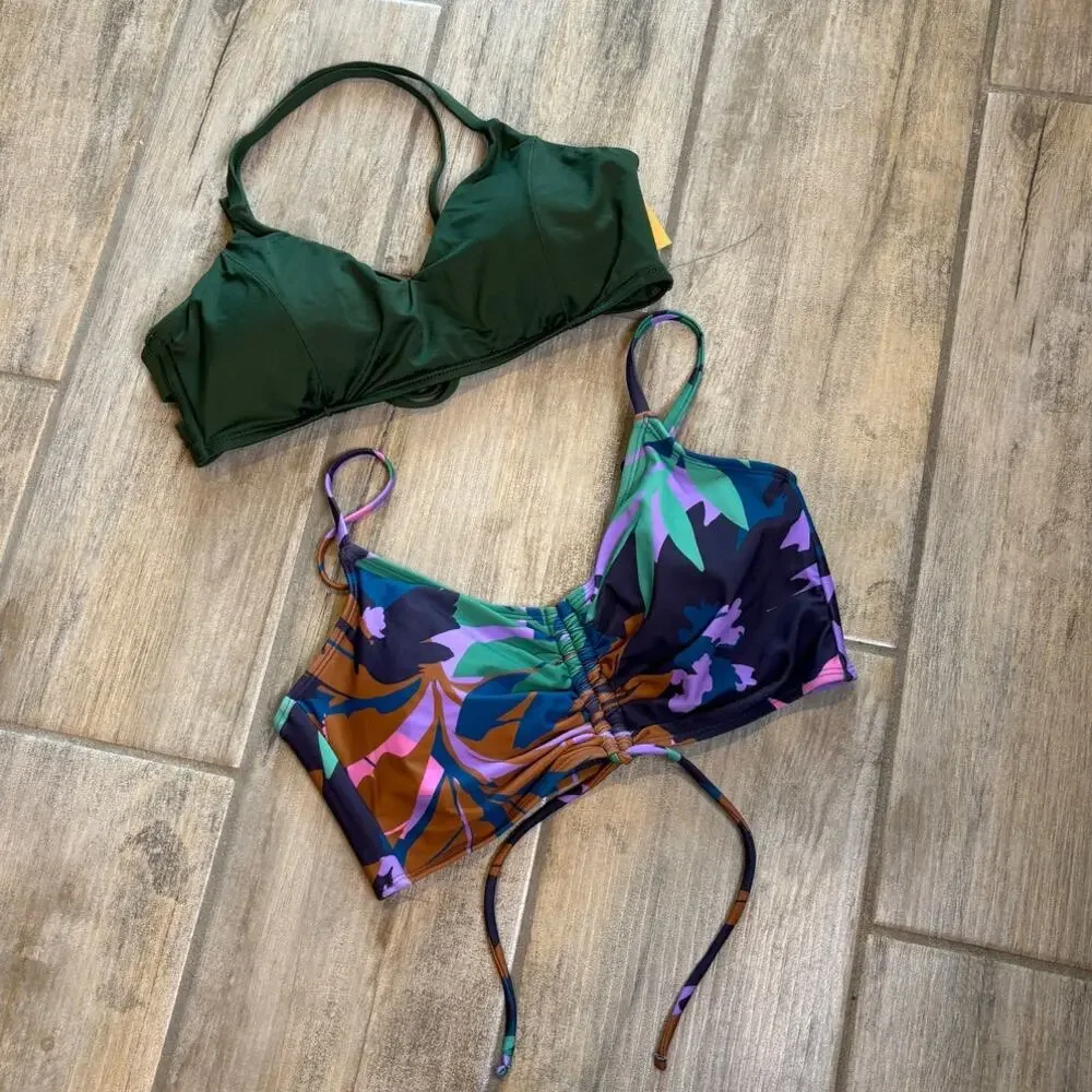 Shade Shore Kona Sol Bikini Tropical Green Bathing Suit Tops Size Med NWT